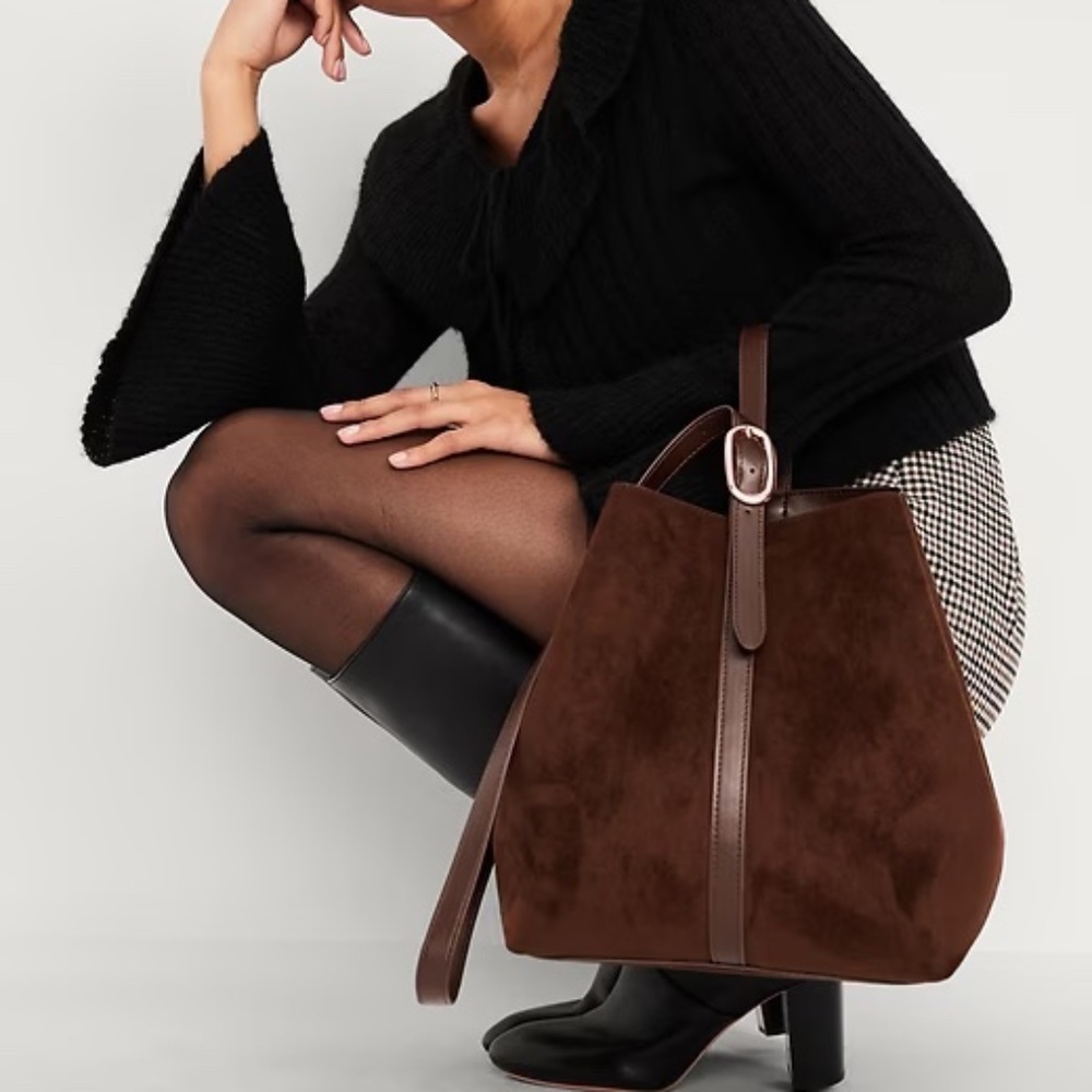 NEW Old Navy Medium Carrie Tote Bag Chocolate Brown Vegan Suede